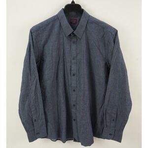 UNTUCKit Men's 2XL Long Sleeve Dark Blue Twill Flannel Cotton Button Up Shirt